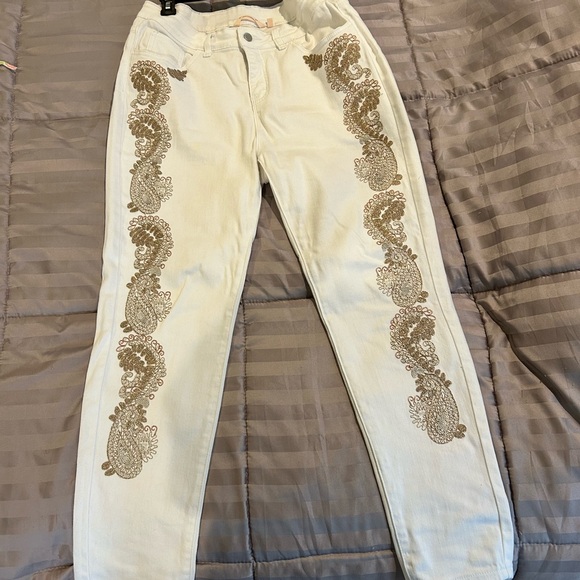 Soft Surroundings Denim - Women's Embroidered White and Gold Jeans
